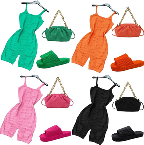 Aoyema-Conjunto de mono de tejido elegante para mujer, bolsa de toalla con logotipo personalizado, <span class=keywords><strong>sandalias</strong></span>, Mono corto de una pieza - Product Image 1