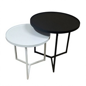 2 Piece Modern Metal Nesting Coffee <b>Table</b> Set Black and <b>White</b> Round <b>Side</b> <b>Tables</b> - Product Image 1