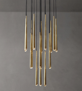 Lustre en laiton de style américain, série <span class=keywords><strong>Aquitaine</strong></span>, à tubes coniques, moderne et minimaliste, pour escalier, salle à manger, salon, bureau, bâtiment - Product Image 2