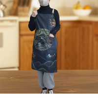 Tablier Niuweili réutilisable en polyester imprimé, style rétro chinois, tissé, anti-salissures, sans manches, pour la pâtisserie et le nettoyage à domicile