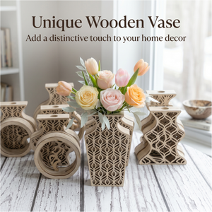<b>Unique</b> Wooden <b>Vase</b> With Geometric Laser Cut Design Modern Home Decor For Living Room Indoor Tabletop Display - Product Image 1