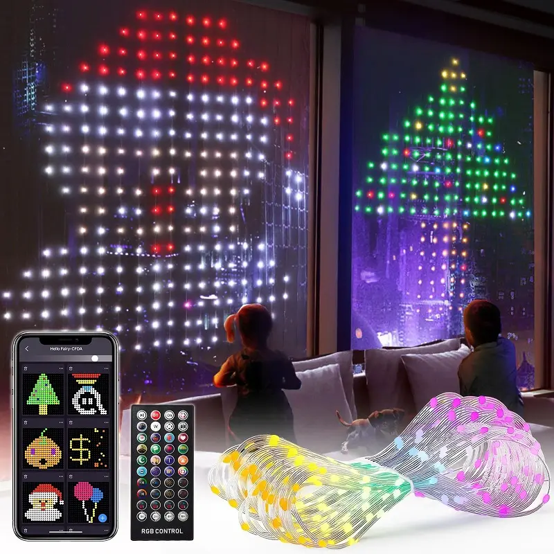 Modelo DIY Smart Holiday Decoração de Natal com Controle por APP Luz de Corda de Cortina de Fada LED