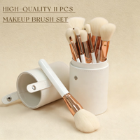 Ensemble de 11 pinceaux de maquillage pour le visage EMF Rose avec des poils synthétiques et un manche en bois, outils de beauté professionnels de haute qualité