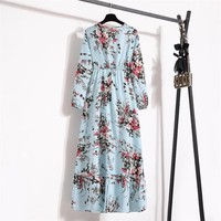 Robes longues décontractées pour femmes, printemps-été, imprimées de fleurs, manches longues, col rond, style bohème, plage, soirée, robe longue Mujer Vestidos