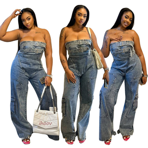 Vente en Gros Combinaison en Denim à Jambes Larges Respirante pour Femmes Livraison Rapide Jean Une Pièce Exposé pour l'Été Style Décontracté - Product Image 1