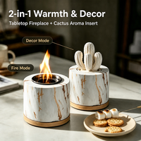 Brasero de table en béton 2-en-1 avec diffuseur d'arômes Cactus, appareil à S'mores, cheminée portable à éthanol pour patio et jardin