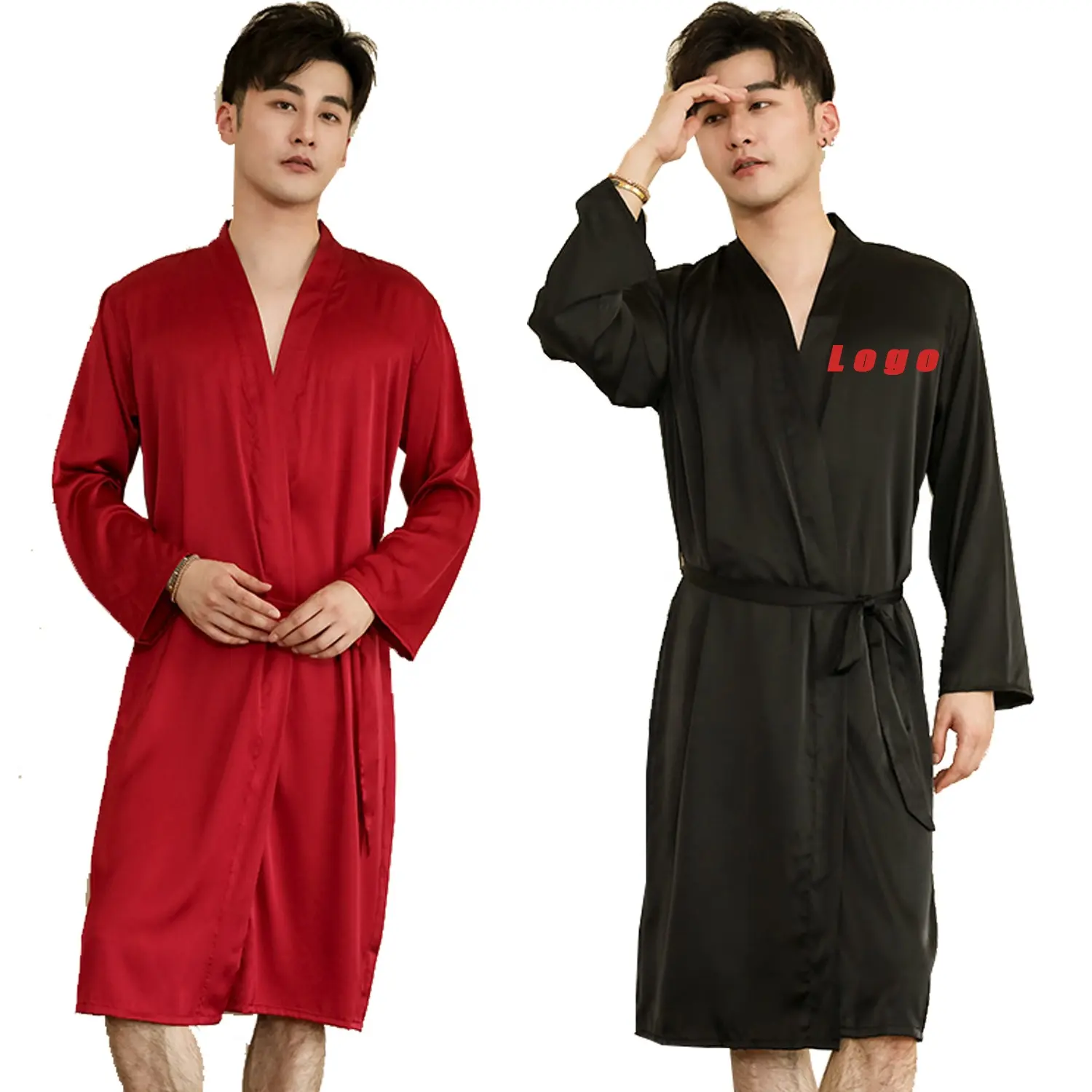 पुरुषों की नाइटवियर बाथरोब प्लस आकार किमोनो ठोस रंग साटन शिफॉन mens वस्त्र