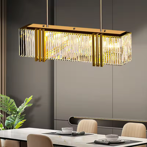 Lámparas colgantes con marco de metal para comedor, candelabros de cristal LED K9 modernos de lujo rectangulares - Product Image 3