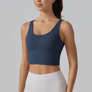 Wholesale Women Wide Strap Deep V <b>Back</b> Sports Bra Build in Bra Padded Crop <b>Top</b> Stretch <b>Low</b> Impact Pilates Gym Workout Yoga Bra - Product Image 2