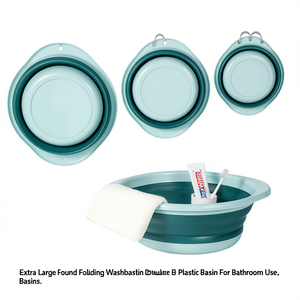 Grand lavabo pliable rond extra large en plastique bleu double pour salle de bain - Product Image 2