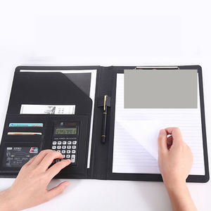 A4 personalizable Business Manager Clip Portafolio Durable PU Funda de cuero Carpeta de documentos con portapapeles y calculadora - Product Image 1