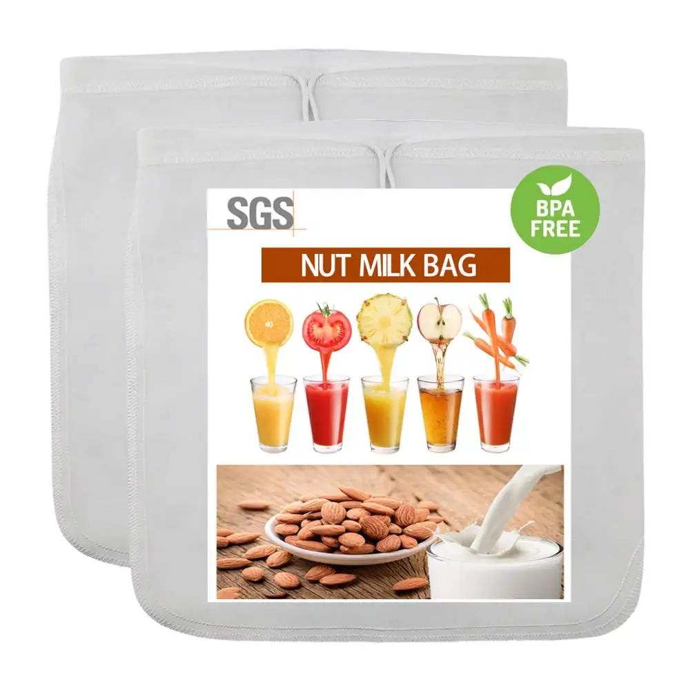 Reusable Nylon / Organic Cotton / Hemp Mesh Nut Milk Filter Bag For All Purpose Food Strainer - Nutmilk, Juicing, Coffees