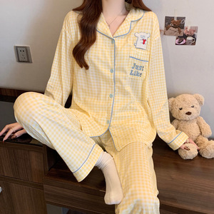 <span class=keywords><strong>Pyjama</strong></span> d'Automne pour Adolescentes et Femmes, Ensemble de Nuit Deux Pièces Doux à Revers, Cardigan Longues Manches à Motifs Mignons - Product Image 2