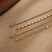 Bracelets en acier inoxydable avec strass brillants pour femmes, étanches, plaqués or 18 carats PVD, accessoires en gros, bijoux en stock