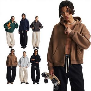 Cárdigan con cremallera corto y holgado de forro polar con capucha unisex, de corte cuadrado, color liso, con hombro caído, 370G, Otoño Invierno 2025, Novedad Transfronteriza - Product Image 1