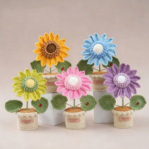 CLTF Decorazione Artigianale all'Uncinetto: Girasole, Giglio, Papavero <span class=keywords><strong>in</strong></span> <span class=keywords><strong>Vaso</strong></span>, Fiore all'Uncinetto <span class=keywords><strong>in</strong></span> Stile Tung Oil Knit, Regalo per la Festa della Mamma e la Laurea - Product Image 3