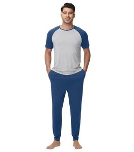 Clearance Stock Men's Gray Solid Color Short <b>Sleeve</b> Pajama Set Knitted Bamboo Sleepwear <b>with</b> Pockets Pajama Wholesale Ready Ship - Product Image 4