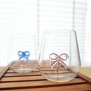 Verre à boire en verre avec nœud papillon rose en gros, petit verre à lait frais, verre à jus, vaisselle créative, design nœud papillon - Product Image 2