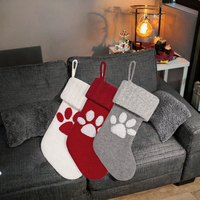 Nouvelles chaussettes de Noël mignonnes brodées avec empreintes de pattes de chien, mini chaussettes tricotées en polyester doux