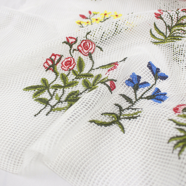 Unique Fleur Polyester Sur Filet En Nylon Multicolore Dentelle Tissu Pour Robe