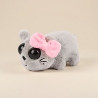 Peluche Hamster Triste 15cm, Adorable Animal en Peluche Mélancolique, Forme de Pain Gris, Grands Yeux Brillants, Nœud Rose, Cadeau, Vente en Gros