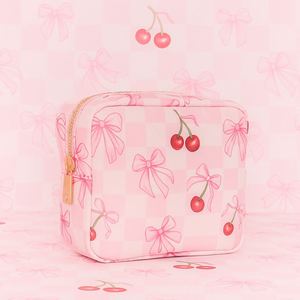 Pochette de maquillage de voyage personnalisée S M L XL en nylon écologique avec fermeture éclair et motif nœud mignon pour femmes et filles - Product Image 5