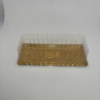 Grande boîte à gâteau rectangulaire en PET, boîte d'emballage alimentaire transparente dorée recyclable, logo personnalisé pour les toasts, les pâtisseries, les desserts