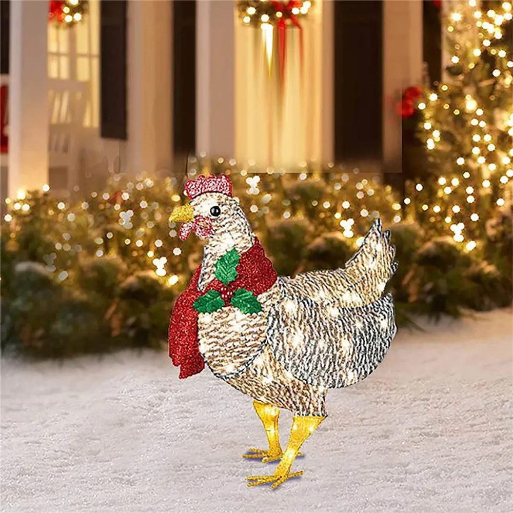 الديكور عيد الميلاد في الهواء الطلق مصابيح إنارة الزخرفية حصة أضواء فناء الحديقة ديكور الاكريليك بطة الديك ضوء المتابعة الدجاج مع وشاح