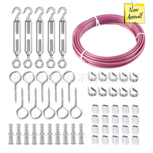 Kit de câbles en acier inoxydable 25 pièces pour clôture de jardin extérieur, parasol, corde à linge, crochets de tension et connecteurs - Product Image 1