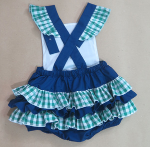 Vestido Azul Rey Fruncido para Niñas con Bordado de Tractor Verde y Carro de Calabazas, Manga Abullonada, Estilo Campestre para Niñas Pequeñas, Atuendo Festivo - Product Image 3