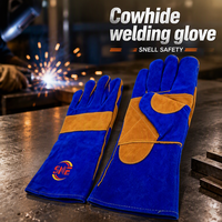 Gants de soudage en cuir de vache bleu avec logo personnalisé, résistants au feu, robustes, résistants à la chaleur, gants de sécurité pour la manipulation des animaux et les travaux de soudage