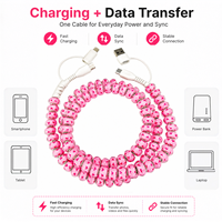 Câble de charge FASHLINK avec perles en forme de cœur rose, 4 en 1, USB Type C, multi-connecteurs, accessoire de mode romantique Y2K