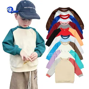 Polyester cotton terry fleece sublimation pullover hooded O-neck sweatshirts kids raglan contrast color sleeves shirts