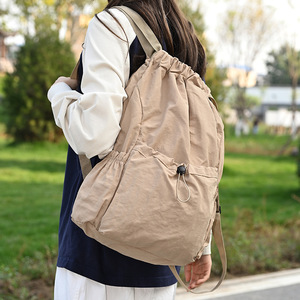 <b>Drawstring</b> <b>Backpack</b> Large Capacity Waterproof Unisex Outdoor Sports Tote Bag With Interior Zipper Pocket Solid Color Foldable - Product Image 3