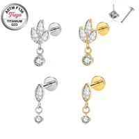 Bijou de piercing corporel en titane ASTM F136 avec zircon, labret à poussoir sans filetage, qualité implant, G23, pour hélix d'oreille