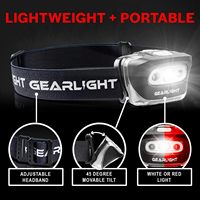Vente en gros de bandeau réglable, lampe frontale à LED, lumière rouge et blanche, lampe frontale de camping à piles sèches pour la pêche en cours d'exécution