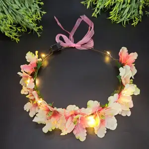 Couronnes de fleurs illuminent le casque floral rougeoyant LED guirlande bandes de cheveux pour le mariage d'anniversaire