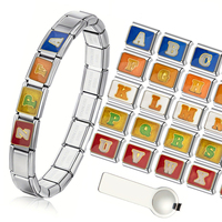 Pulsera Modular Italiana Personalizada 2027 con 26 Letras, Chapada en Platino, con Forma de Bola para Mujer