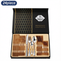 Vente en gros de couverts de luxe personnalisés en acier inoxydable, plaqués or, 24 pièces, pour mariage, restaurant, fête