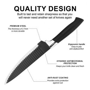 Multifunctional Black Non Stick Coated Stainless <b>Sharp</b> Blades <b>Kitchen</b> <b>Knives</b> Scissor Roast Meat Claw 8 Pieces Chef <b>Knife</b> Set - Product Image 2