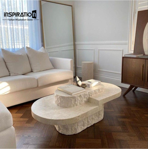 Mesa de Centro Ovalada de Piedra Natural con Curva Suave para Cuarto de Niños, Mesa Auxiliar de Travertino de Tamaño Personalizado, Mesa de Forma Orgánica de Travertino - Product Image 6