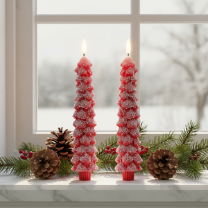 Bougie LED sans flamme en forme de sapin de Noël rouge Fanna, flamme 3D, télécommande, cire véritable, décoration de Noël d'hiver, 9,8 pouces, lot de 2 - Product Image 2