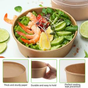 18oz-46oz Degradable Recyclable BPA Free Kraft Paper Disposable Bowl Lid Microwavable Dishwasher Safe <b>Takeaway</b> Food <b>Container</b> - Product Image 3