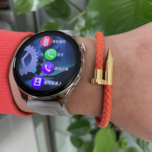 สร้อยข้อมือสแตนเลสชุบโครเมียม Odian Fashion พร้อมสายหนังแท้เคลือบ PVD ทองคำแท้ 18k รูปทรงตะปู สำหรับผู้หญิง ประดับด้วยจี้รูปหัวใจ - Product Image 2