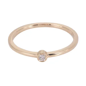 Resizable Lab Grown Diamond Ring Een Stuks 2.3Mm Vs Niveau G Kleur Synthetische Diamant Ring In 14K Geel goud