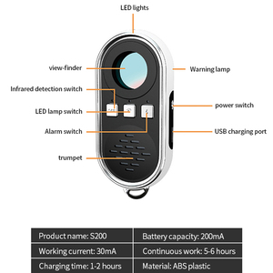 S200 gizli kamera dedektörü Anti casus kamera bulucu Alarm modu LED kızılötesi tarama seyahat boyutu otel kapalı kamera dedektörü - Product Image 6
