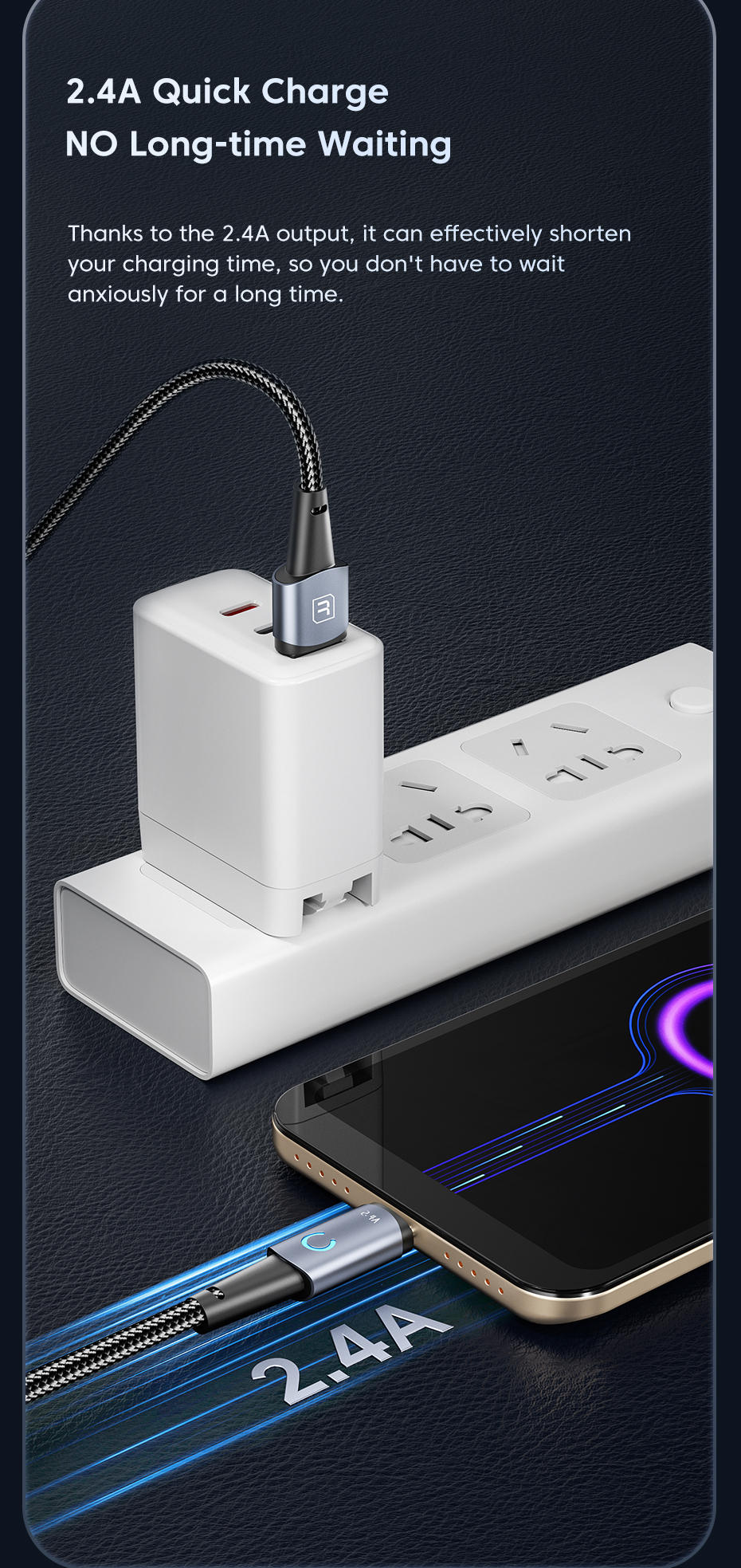 Кабель Toocki Micro USB 12W 2.4A (1м)
