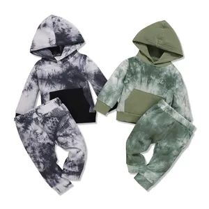 Vestiti della tintura per i bambini all'ingrosso cotone moda bambino vestiti a maniche lunghe respiro adolescenti Logo personalizzato ragazzi set di abbigliamento