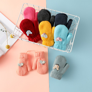 Guantes <span class=keywords><strong>con</strong></span> Logotipo Personalizado, Tejido Acrílico Suave <span class=keywords><strong>con</strong></span> Decoración de Parche de Corazón, Diseño de Cordón Conectado para Bebés, Guantes Tejidos Cálidos para Invierno - Product Image 2