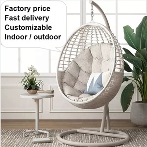White Garden Furniture Metal Rattan Outdoor Patio Balcony <strong>Egg</strong> Shaped Nest Basket Adult <strong>Wicker</strong> Hanging Swing <strong>Chair</strong> With Stand - Product Image 3